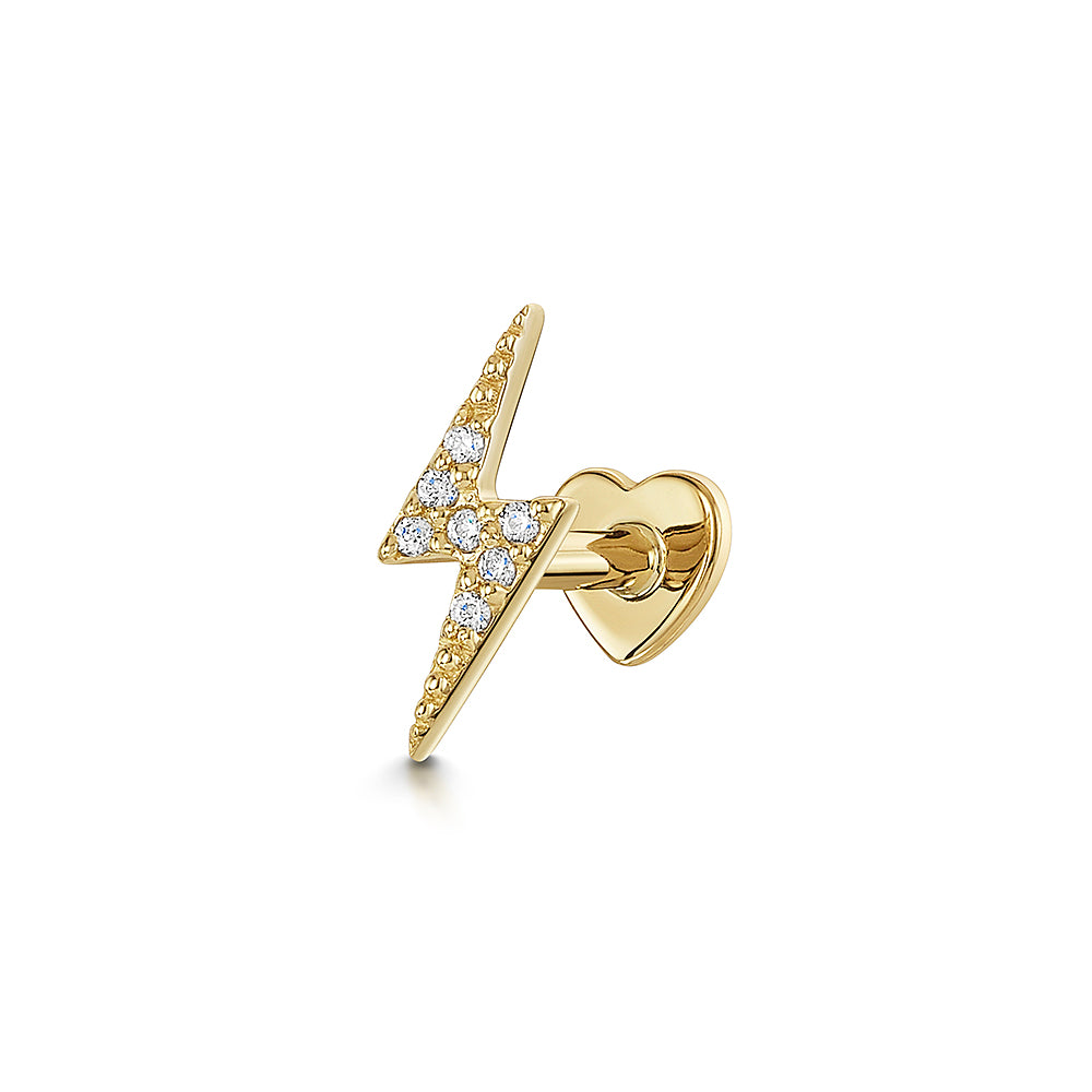 14k solid yellow gold Flash lightning bolt flat back labret stud earring