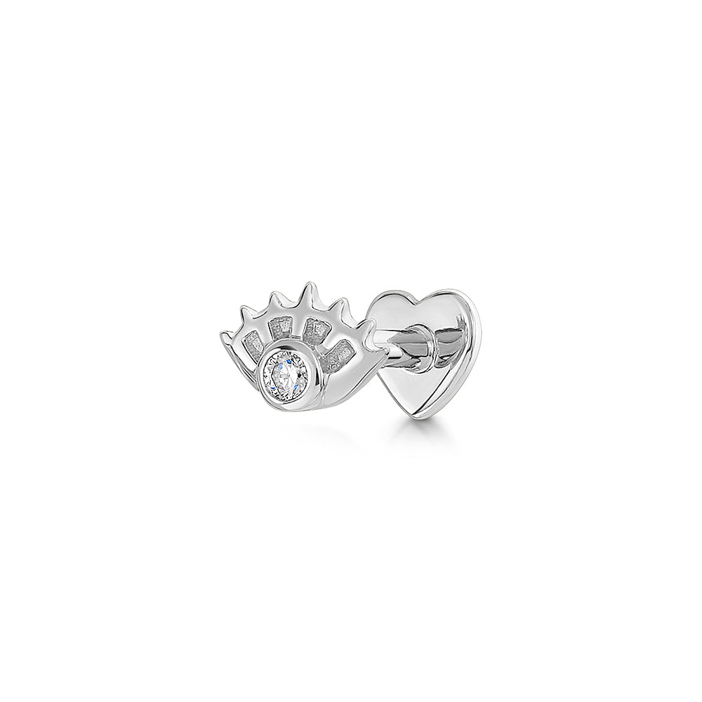 14k solid white gold Oria eye flat back labret stud earring