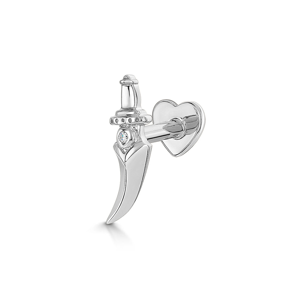 Laura Bond Jewellery 9k solid white gold Zira curved dagger flat back labret stud earring Cartilage Studs