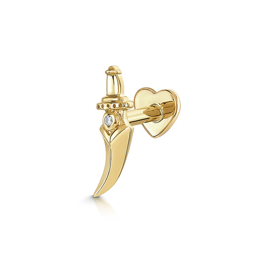 Laura Bond Jewellery Bold and Gold Edinburgh 14k solid yellow gold Zira curved dagger flat back labret stud earring Cartilage Studs