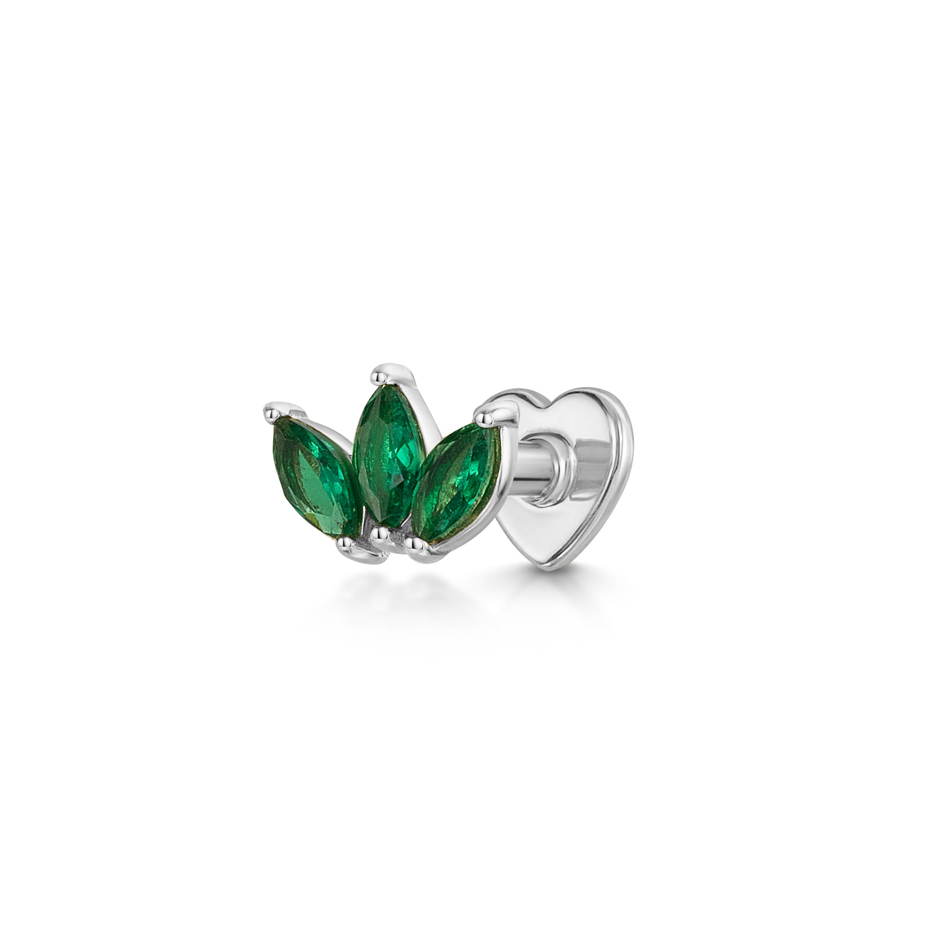 14k solid white gold green lotus flat back labret stud earring