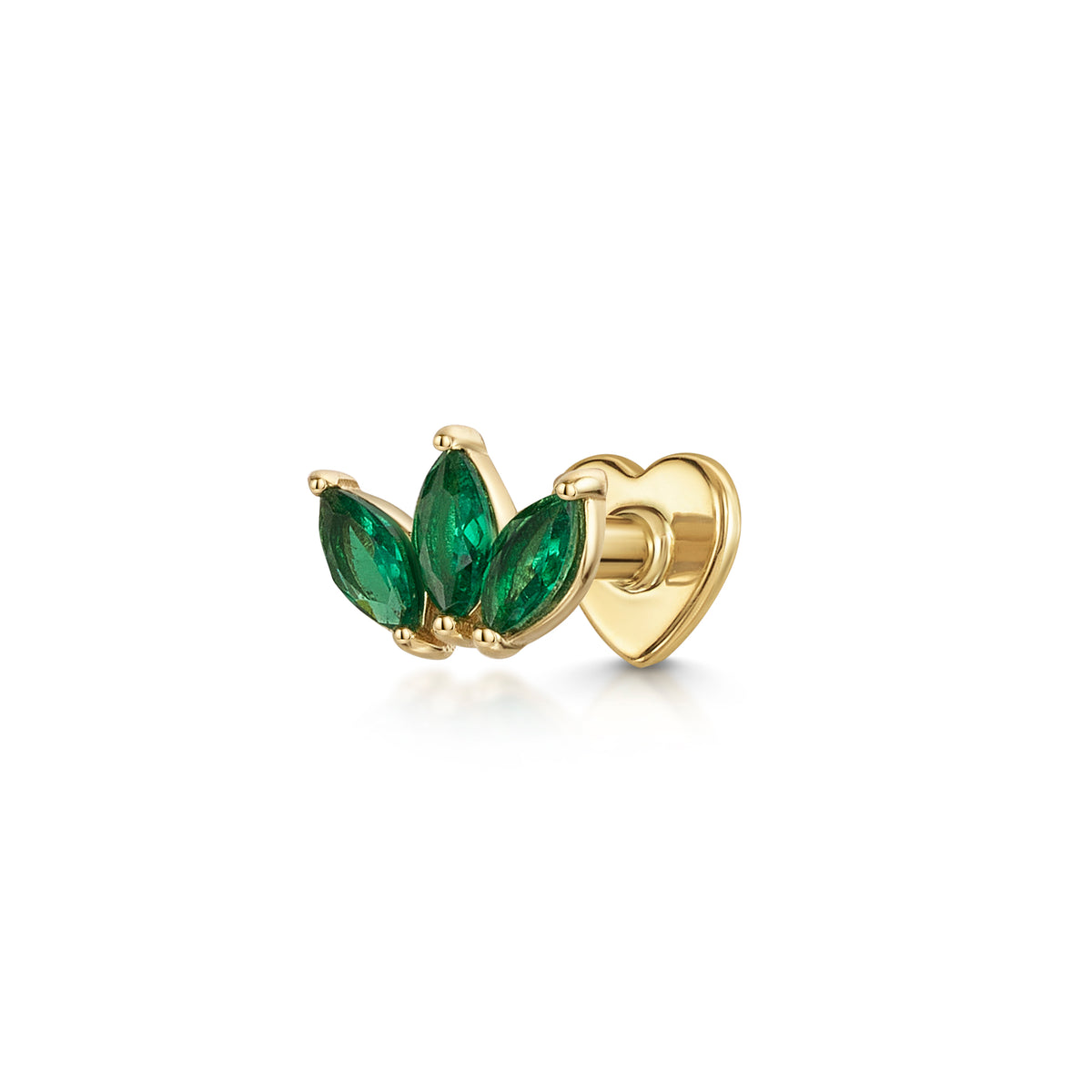 14k solid yellow gold green lotus flat back labret stud earring