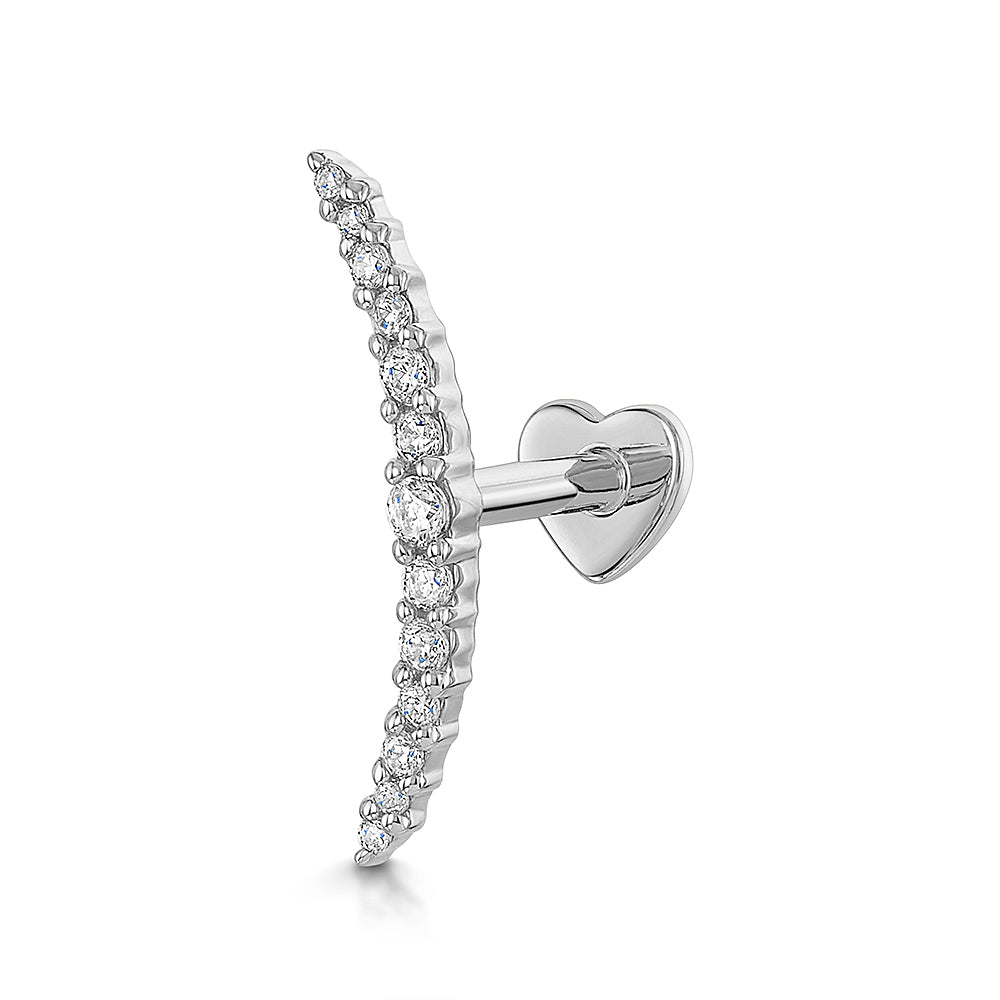 14K solid white gold Aurora curved flat back labret stud earring