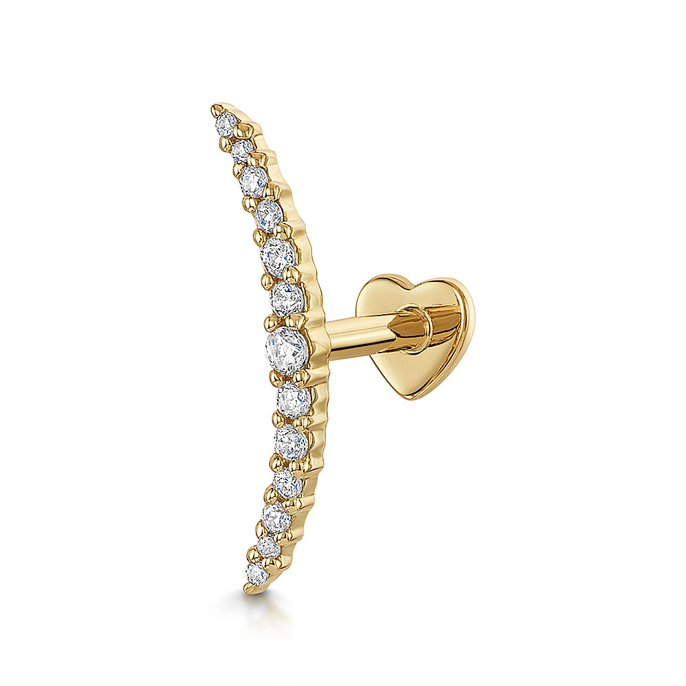 14k solid yellow gold Aurora curved flat back labret stud earring