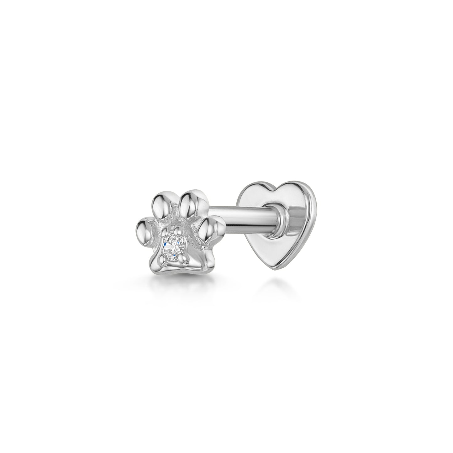 Laura Bond Jewellery 9k solid white gold Animal Pawprint flat back labret stud earring Cartilage Studs