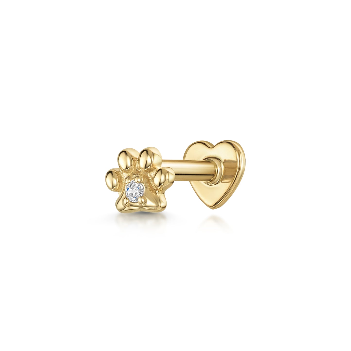 Laura Bond Jewellery 9k solid yellow gold Animal Pawprint flat back labret stud earring Cartilage Studs