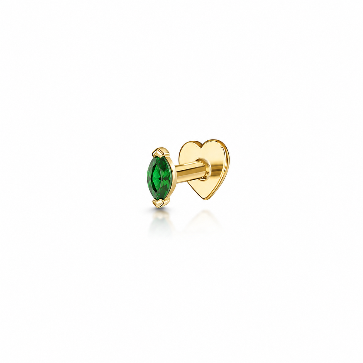 14k solid yellow gold green tiny marquise flat back labret stud earring 8mm Cartilage Studs Laura Bond Jewellery