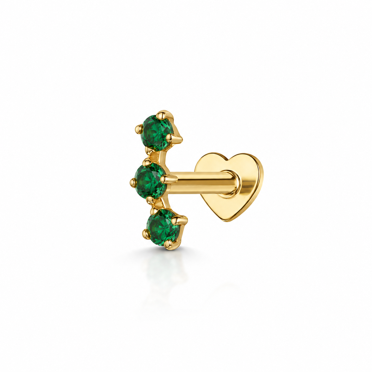14k solid yellow gold green trinity flat back labret stud earring 8mm Cartilage Studs Laura Bond Jewellery