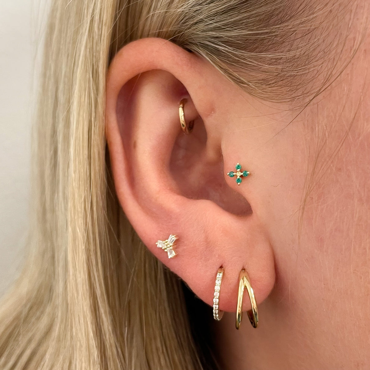 9k solid yellow gold Frost flat back labret stud earring 6mm Cartilage Studs Laura Bond Jewellery