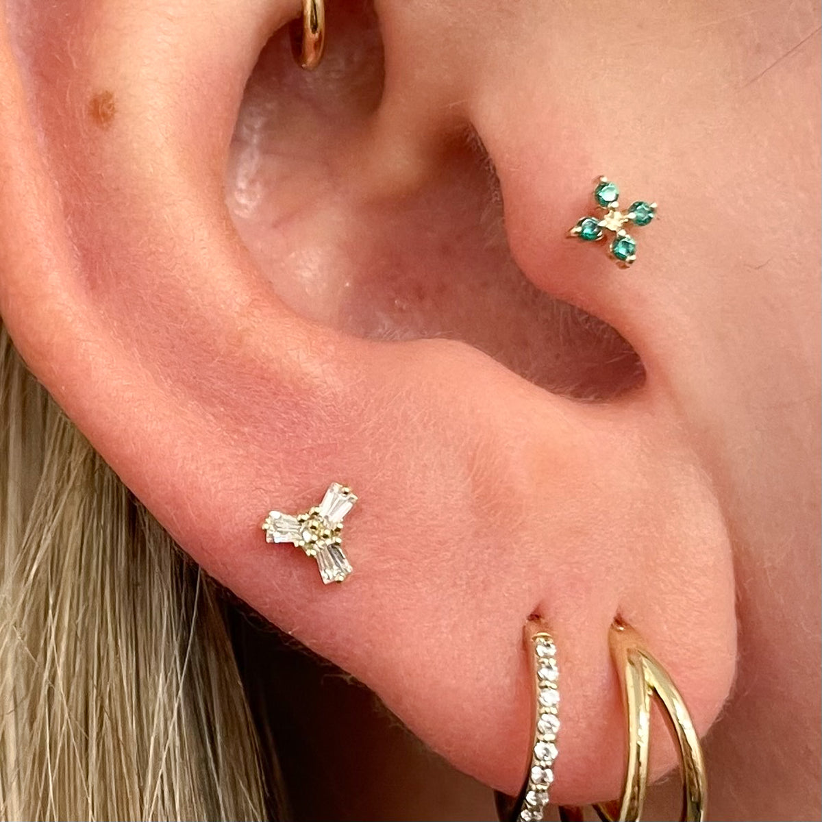 9k solid yellow gold Frost flat back labret stud earring 6mm Cartilage Studs Laura Bond Jewellery