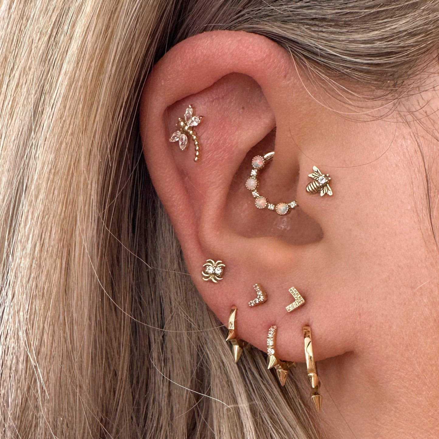 Laura Bond Jewellery Bold and Gold Edinburgh 9k solid yellow gold 6mm mini plain spike huggie earring Huggies and Hoops