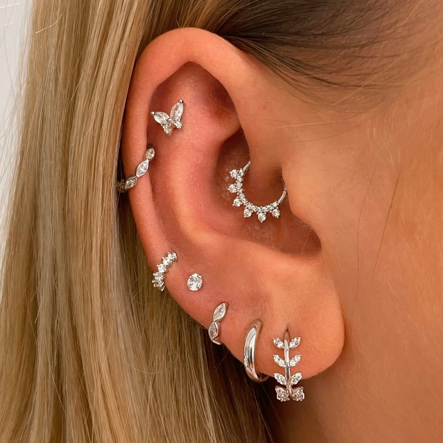 Laura Bond Jewellery 14k solid white gold 16g marquise crystal clicker hoop earring Huggies and Hoops