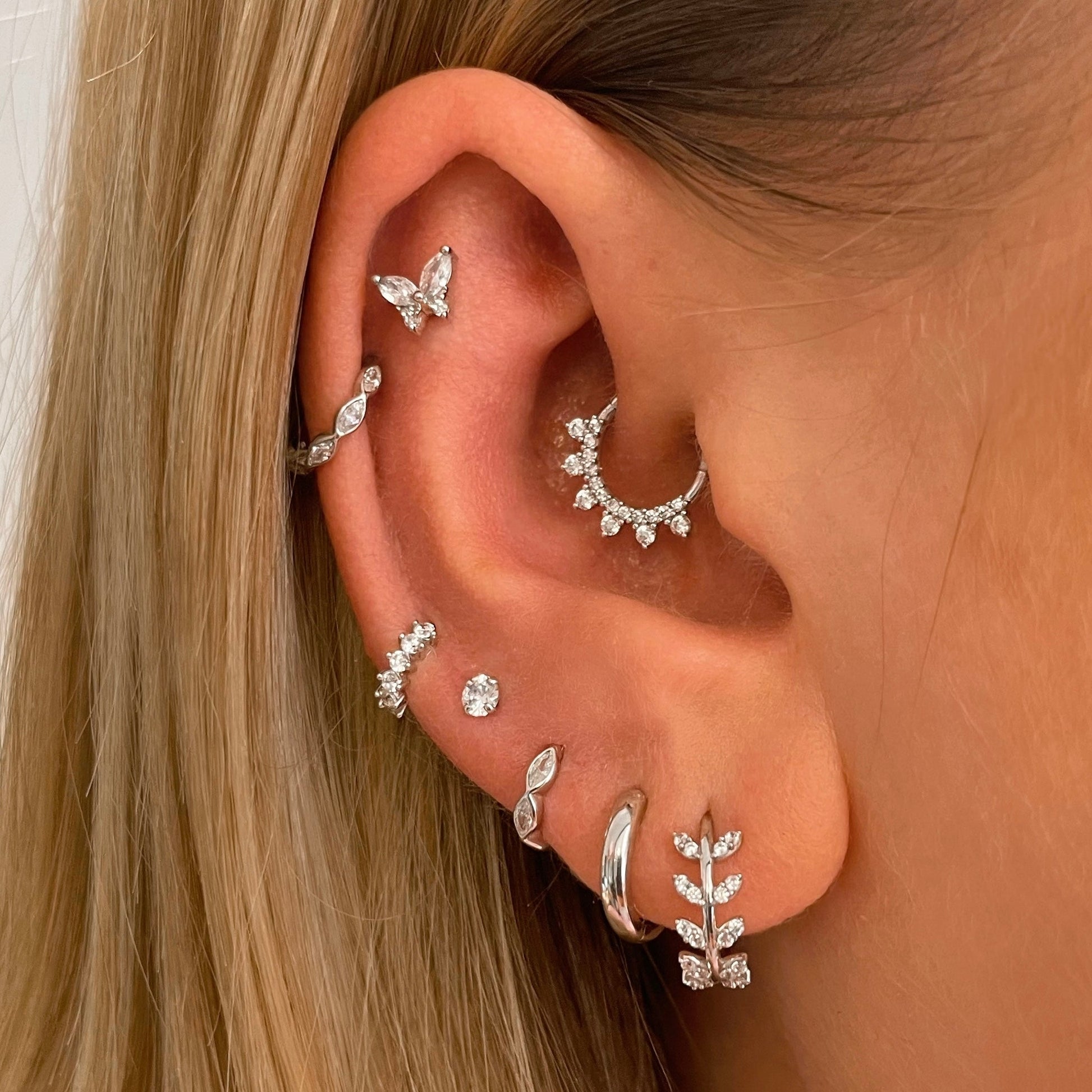 Laura Bond Jewellery 14k solid white gold 16g marquise crystal clicker hoop earring Huggies and Hoops