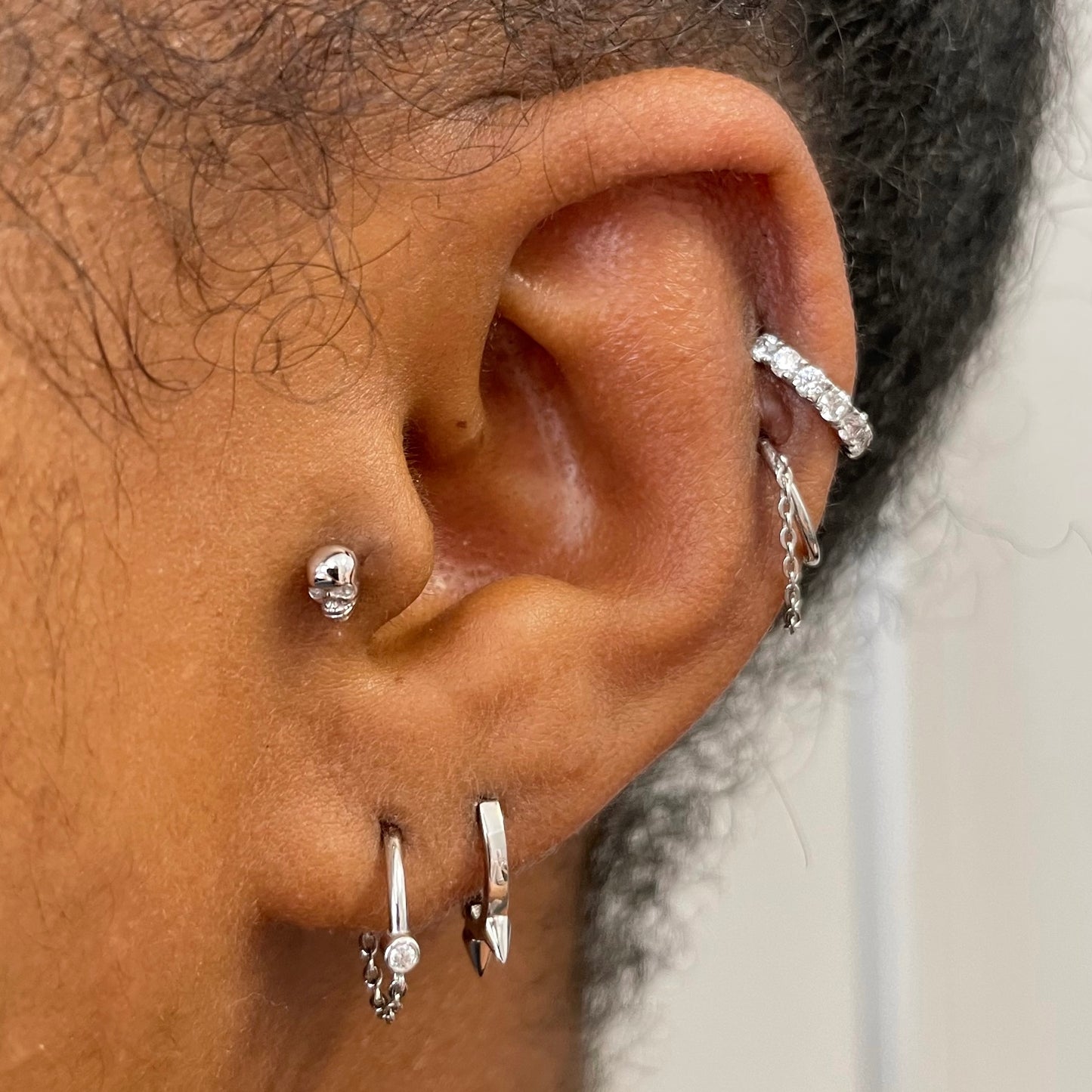 Laura Bond Jewellery 9k solid white gold 8mm simple crystal huggie earring Huggies and Hoops