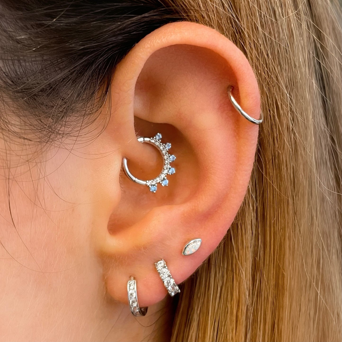 Laura Bond Jewellery 9k solid white gold 18g clicker hoop earring Huggies and Hoops