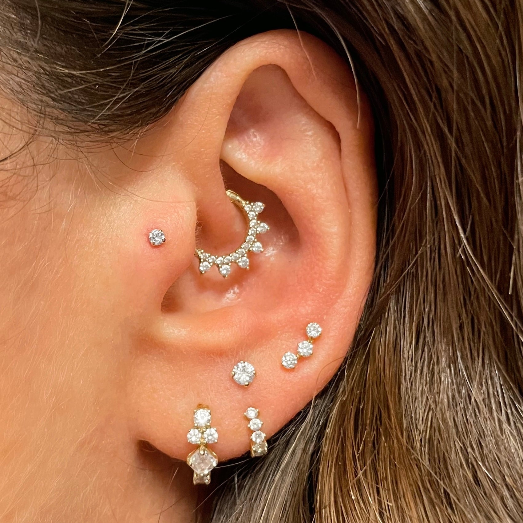 Laura Bond Jewellery The tiny twinkle stacking set - 9k solid yellow gold flat back labret stud earring set Stacking Sets