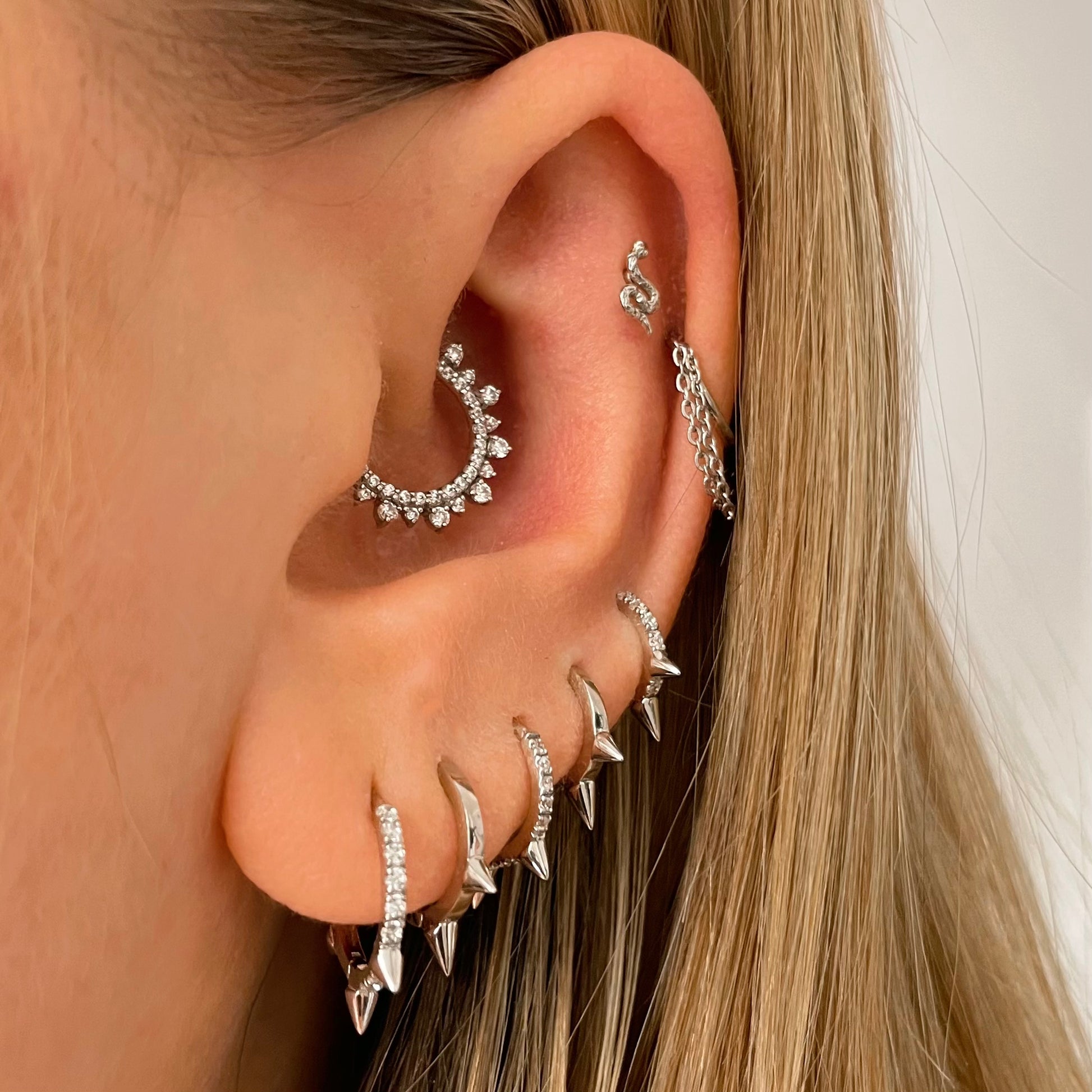 Laura Bond Jewellery 9k solid white gold 6mm mini plain spike huggie earring Huggies and Hoops