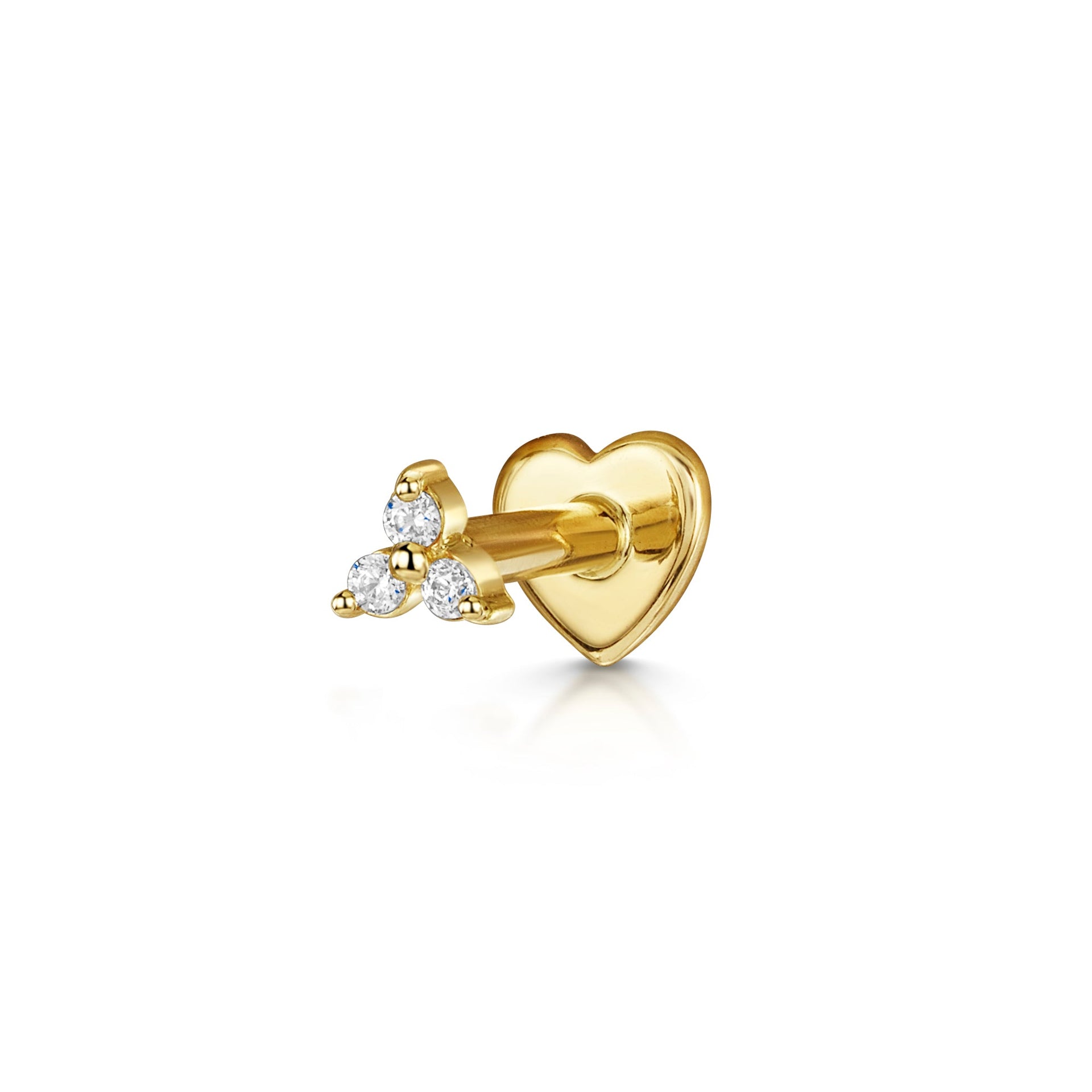 14K solid yellow gold tiny trio flat back labret stud earring 8mm
