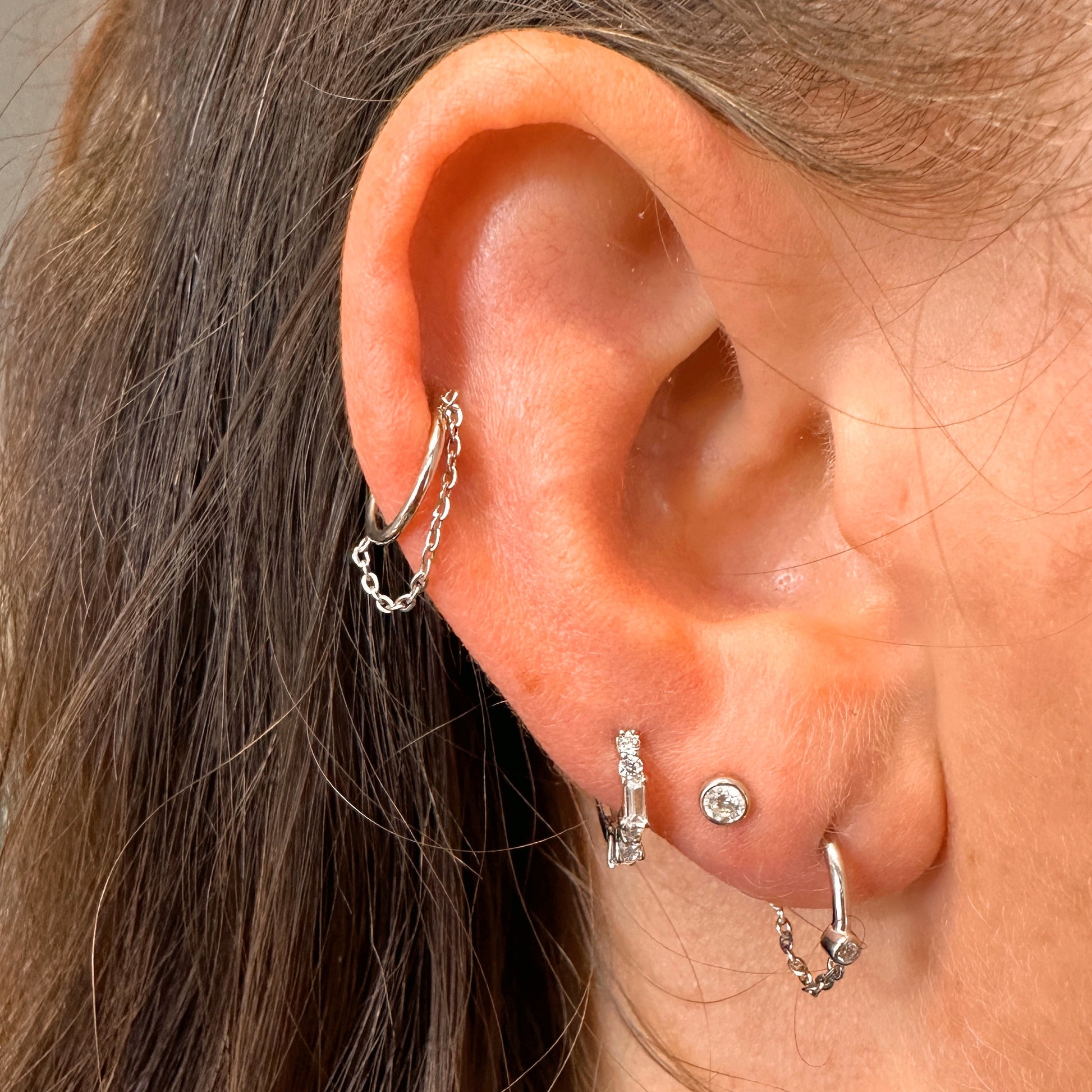 Laura Bond Jewellery 14k solid white gold bezel set single gem flat back labret stud earring 8mm Cartilage Studs