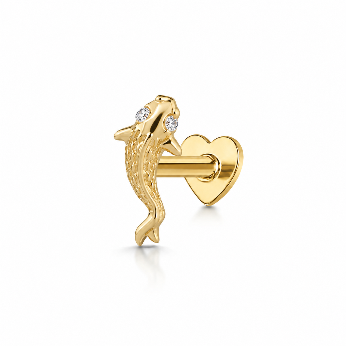 14k solid yellow gold Koi Fish flat back labret stud earring 8mm Cartilage Studs Laura Bond Jewellery