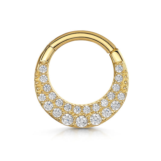 Laura Bond Jewellery Bold and Gold Edinburgh 9k solid yellow gold Chand clicker hoop for daith or septum 8mm Huggies and Hoops