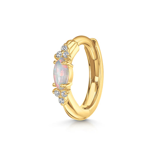 astrid miyu maria tash 9k solid yellow gold Moontide opal marquise 8mm huggie hoop earring Huggies and Hoops Laura Bond