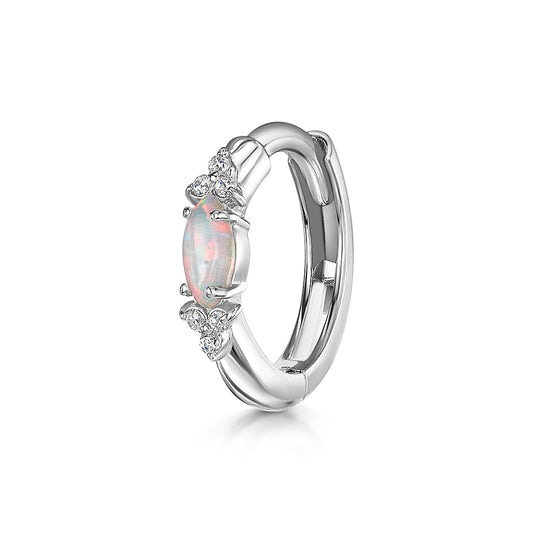 astrid miyu maria tash 9k solid white gold Moontide opal marquise 8mm huggie hoop earring Huggies and Hoops Laura Bond