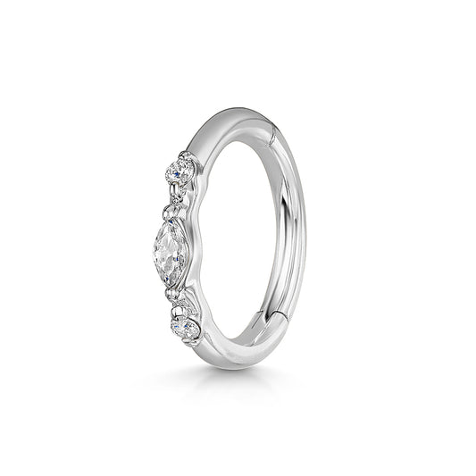 Laura Bond Jewellery Bold and Gold Edinburgh 9k solid white gold Luna marquise clicker hoop earring Huggies and Hoops