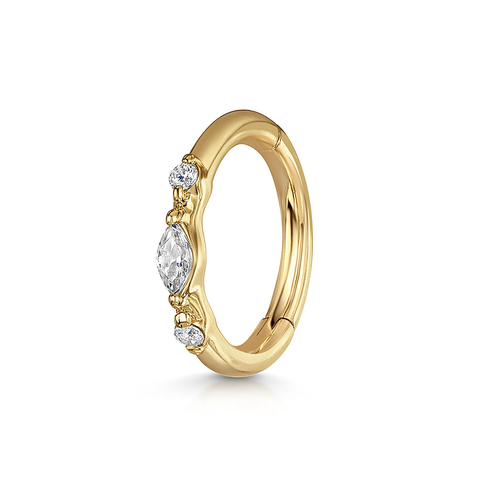 9k solid yellow gold Luna marquise clicker hoop earring Huggies and Hoops Laura Bond Jewellery