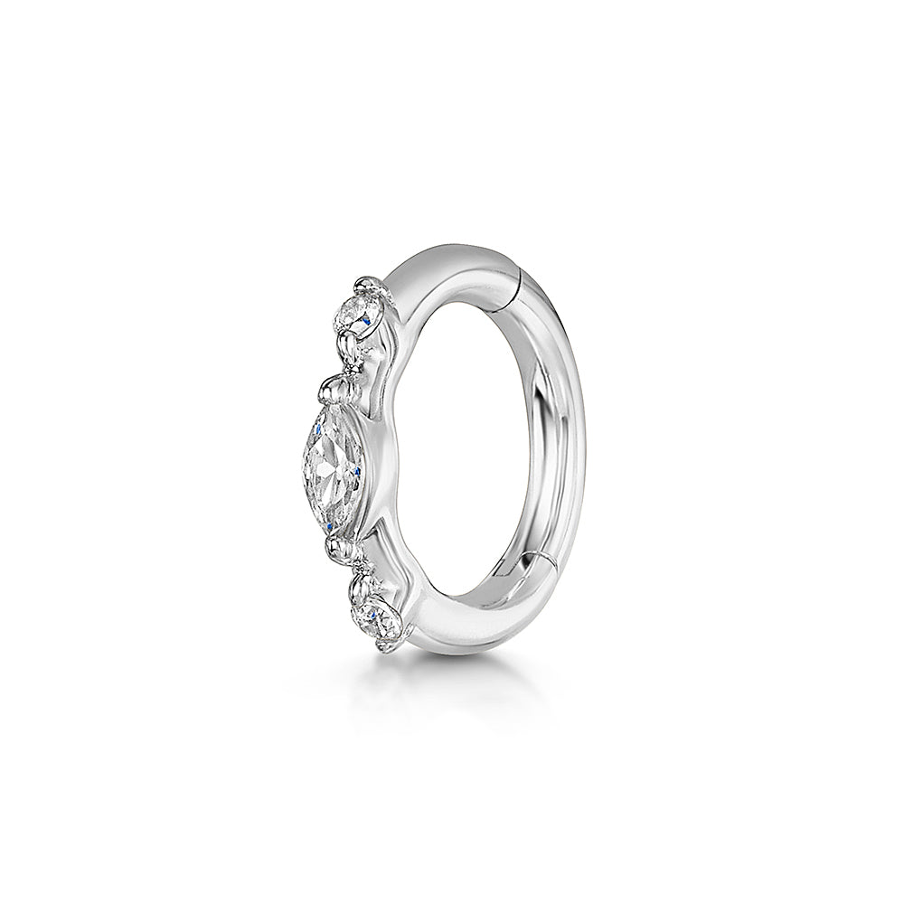 9k solid white gold Luna marquise clicker hoop earring Huggies and Hoops Laura Bond Jewellery