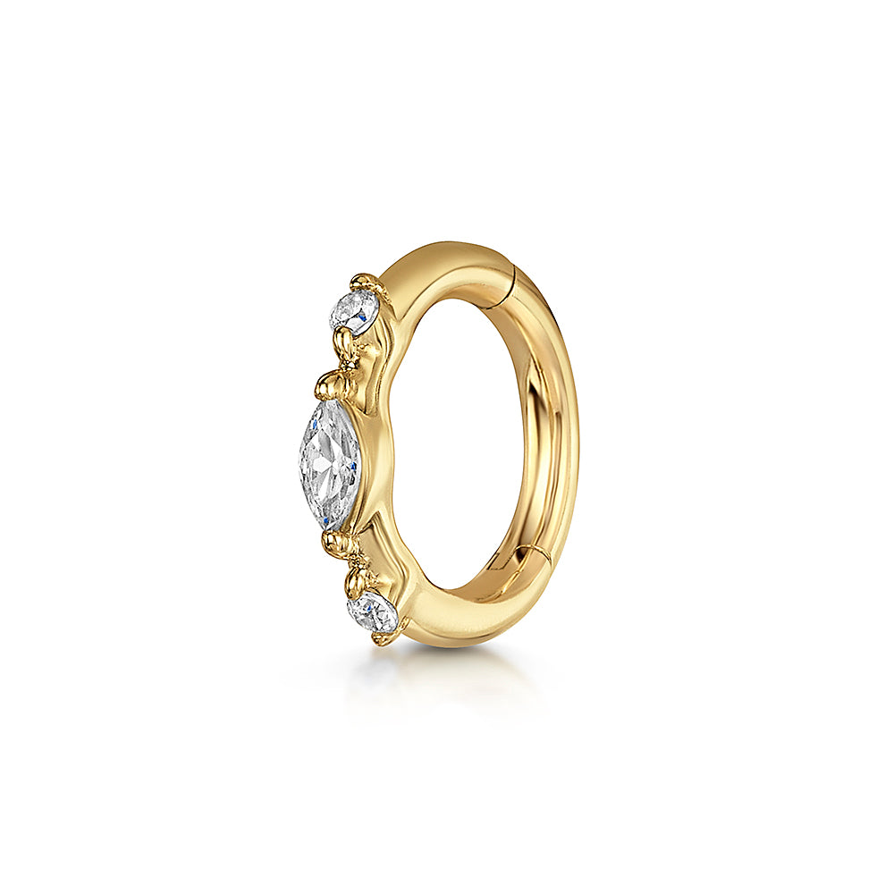 9k solid yellow gold Luna marquise clicker hoop earring Huggies and Hoops Laura Bond Jewellery