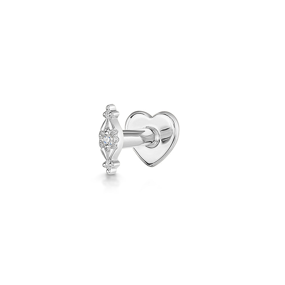 14k solid white gold Dawn flat back labret stud earring 8mm Cartilage Studs Laura Bond Jewellery