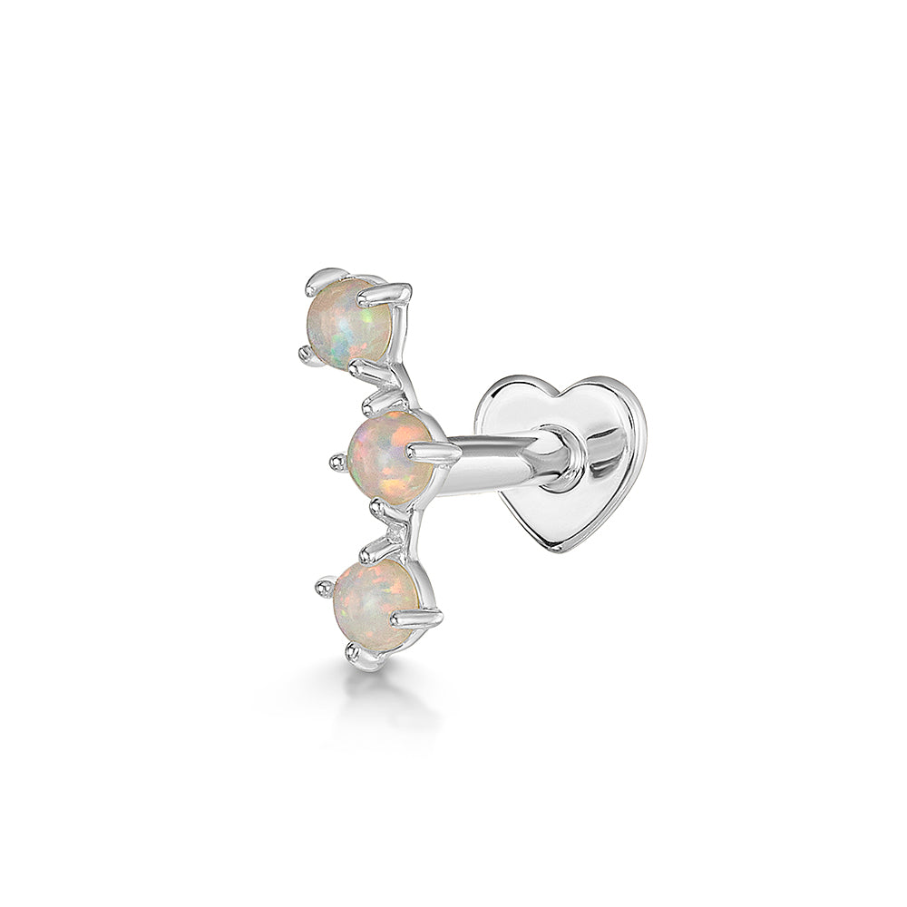 9k solid white gold trinity opal flat back labret stud earring 6mm Cartilage Studs Laura Bond Jewellery
