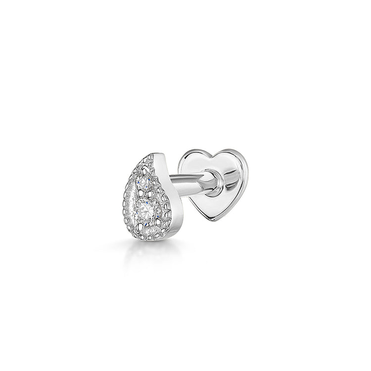 14k solid white gold Paisley flat back labret stud earring 8mm Cartilage Studs Laura Bond Jewellery