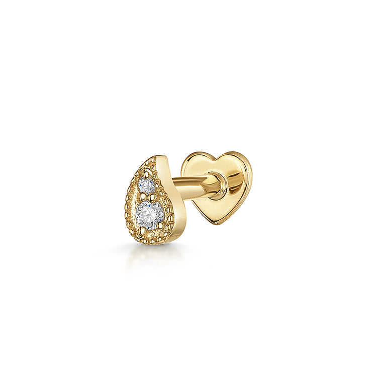 14k solid yellow gold Paisley flat back labret stud earring 8mm Cartilage Studs Laura Bond Jewellery