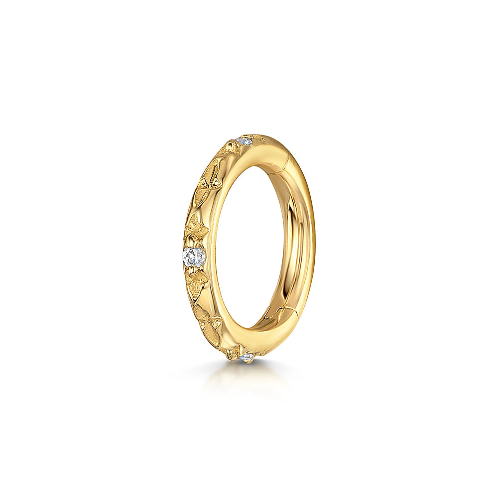 9k solid yellow gold stardust clicker hoop