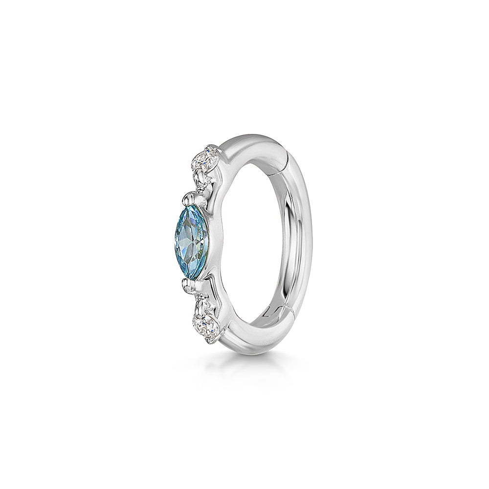 9k solid white gold aqua luna marquise clicker hoop
