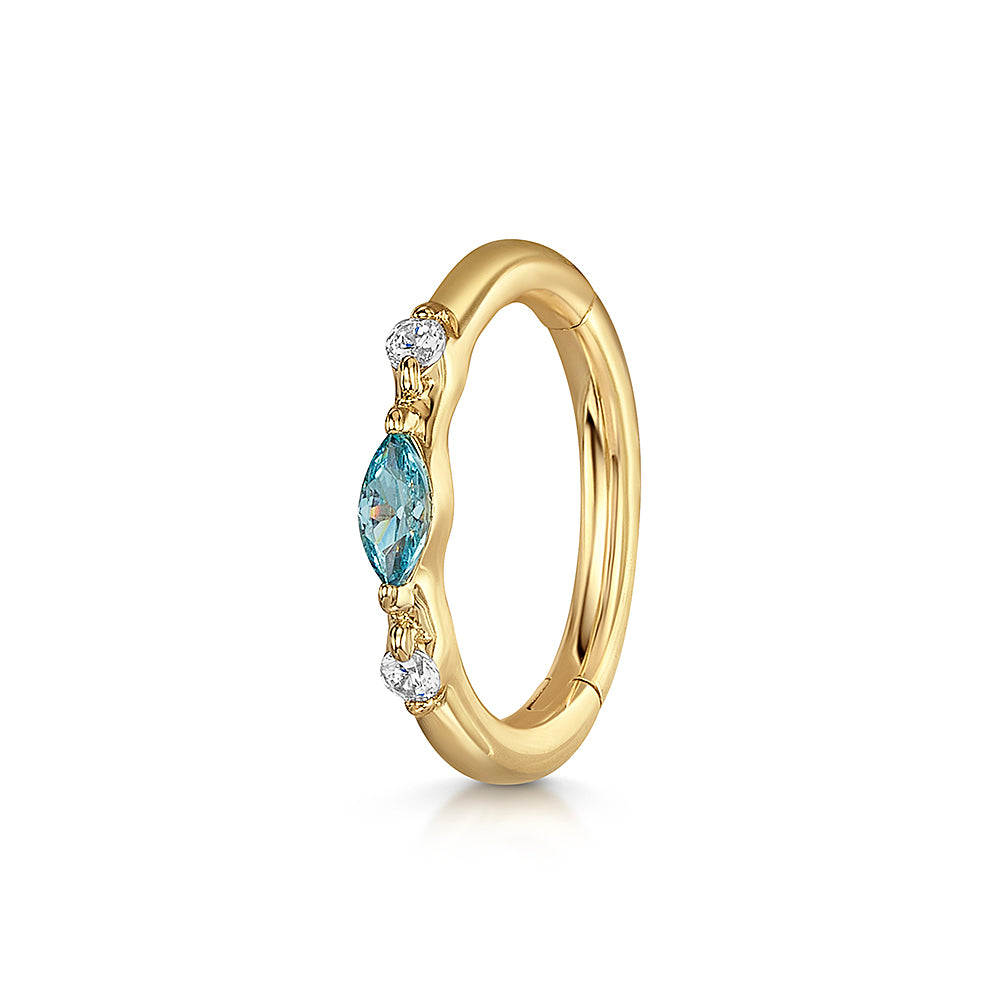 astrid miyu maria tash 9k solid yellow gold aqua luna marquise clicker hoop Huggies and Hoops Laura Bond