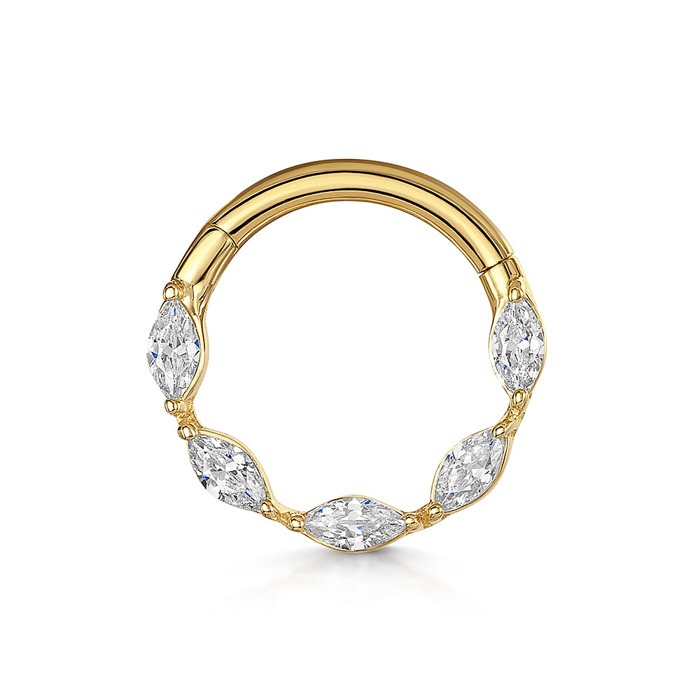 astrid miyu maria tash 9k solid yellow gold 8mm crystal marquise daith or septum clicker hoop Huggies and Hoops Laura Bond