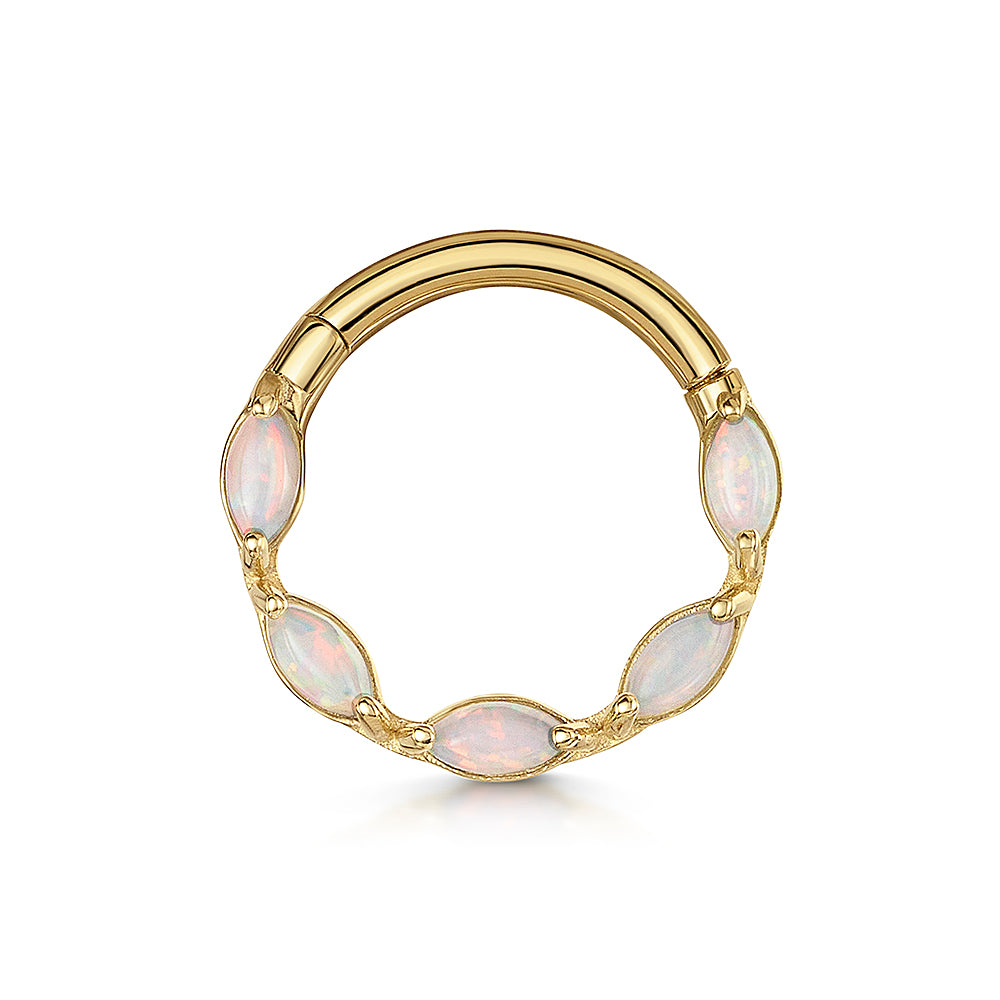 astrid miyu maria tash 9k solid yellow gold 8mm white opal marquise daith or septum clicker hoop Huggies and Hoops Laura Bond