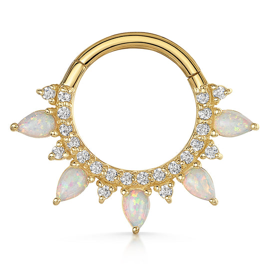 astrid miyu maria tash 9k solid yellow gold 9mm Ariel daith hoop with white opal Huggies and Hoops Laura Bond
