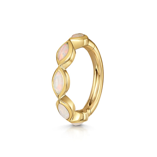 astrid miyu maria tash 9k solid yellow gold white opal marquise clicker hoop Huggies and Hoops Laura Bond