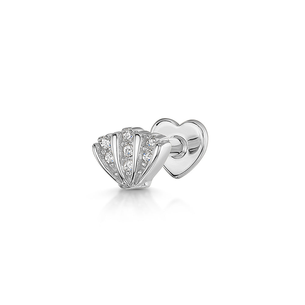 Laura Bond Jewellery 9k solid white gold sparkly shell flat back labret stud earring Cartilage Studs
