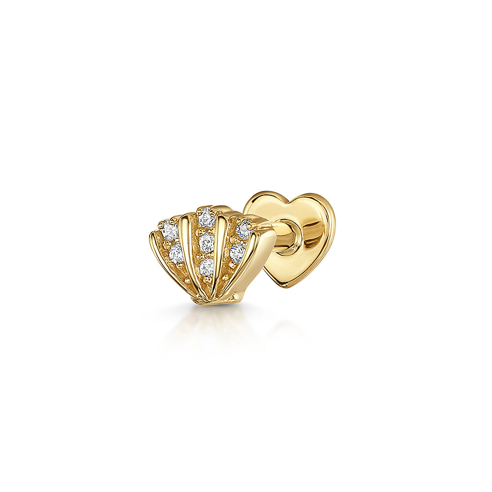 Laura Bond Jewellery 9k solid yellow gold sparkly shell flat back labret stud earring Cartilage Studs
