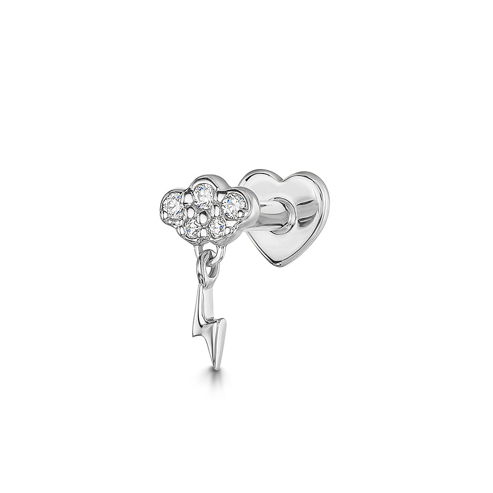 9K solid white gold storm cloud flat back labret stud earring
