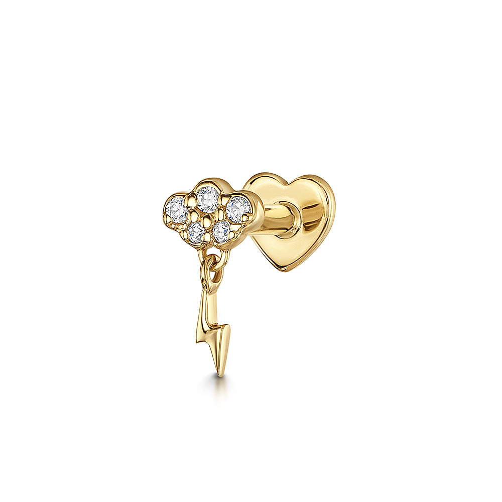 9k solid yellow gold storm cloud flat back labret stud earring