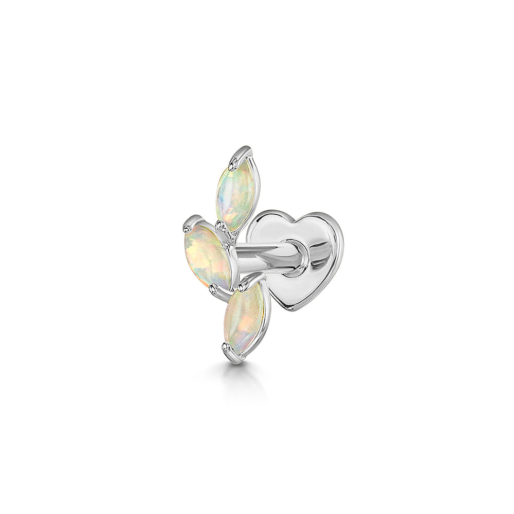 9k solid white gold opal cascade flat back labret stud earring