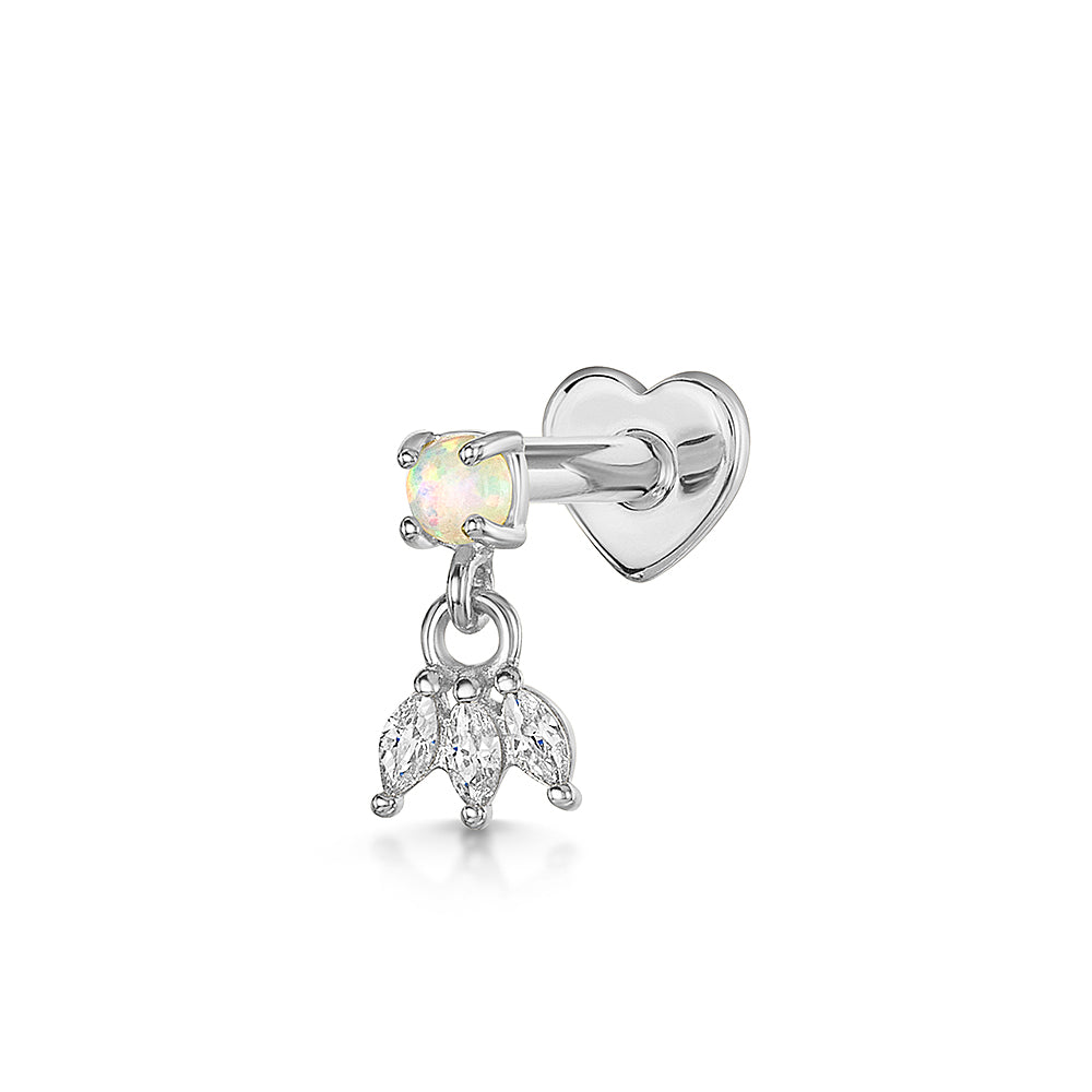 Laura Bond Jewellery Bold and Gold Edinburgh 9k solid white gold opal hanging lotus flat back labret stud earring Cartilage Studs