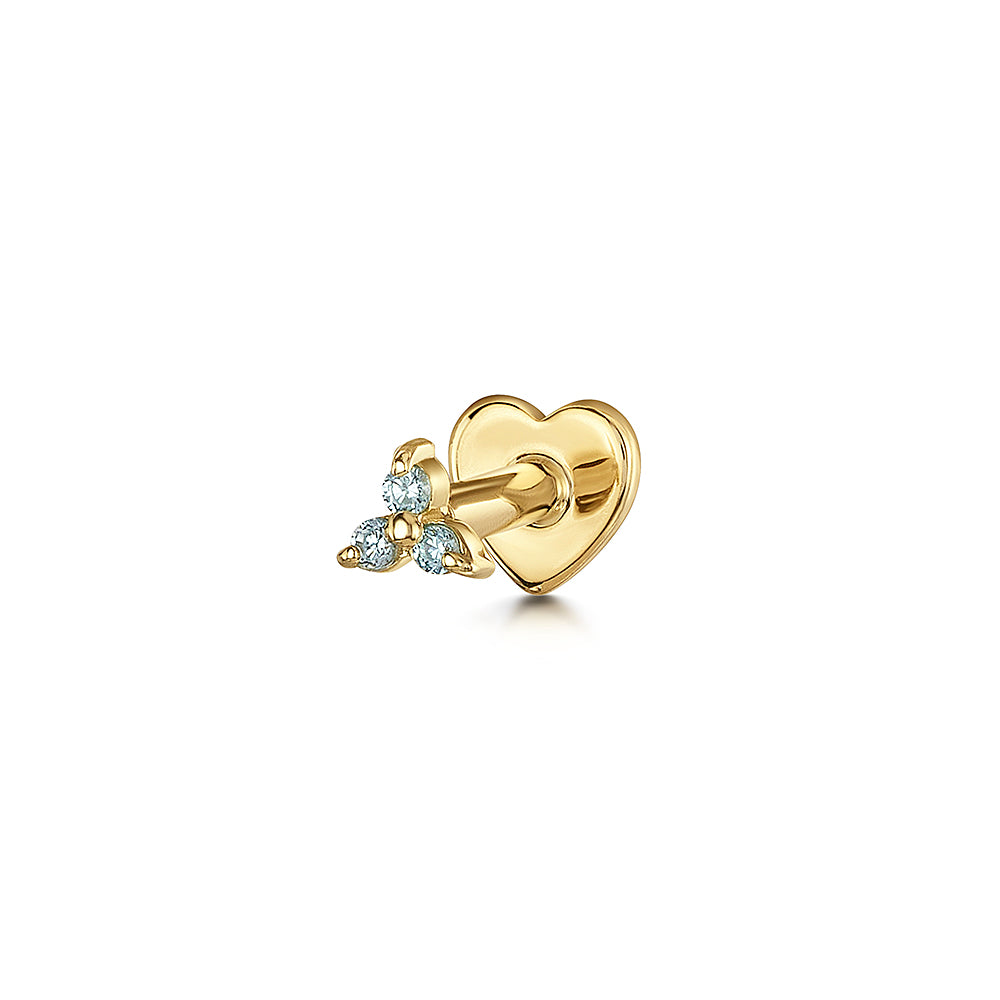 Laura Bond Jewellery 9k solid yellow gold aqua tiny trio flat back labret stud earring Cartilage Studs