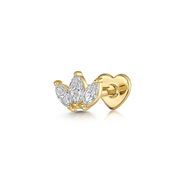 14k solid yellow gold lotus marquise diamond stud Cartilage Studs Laura Bond Jewellery